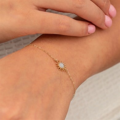 14 Ayar Altın Güneş Detaylı Zarif Bileklik