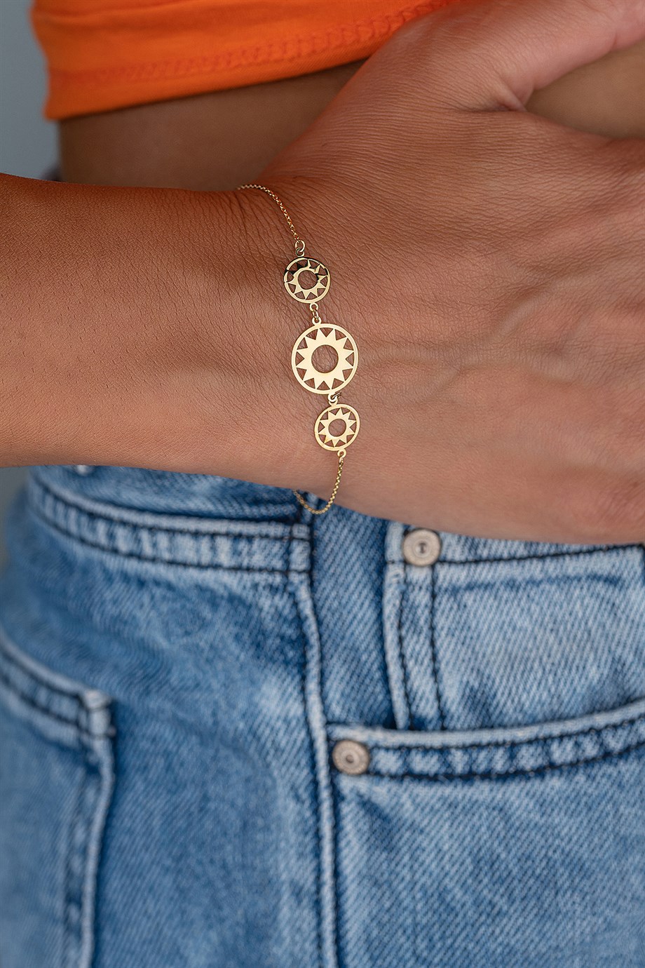 14 Ayar Altın 3 Yuvarlak Şık Kadın Bileklik