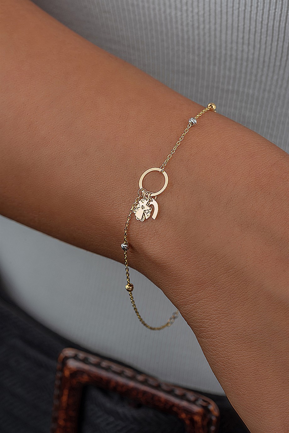 14 Ayar Altın Melek,Nal ve Yonca Şans Bilekliği