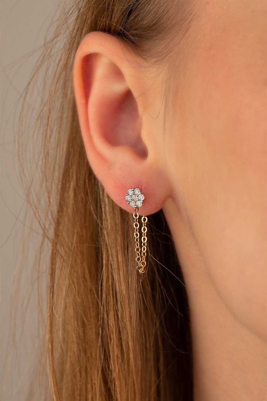 14 Ayar Altın Şıkır Şıkır Sallantılı Çiçek Küpe