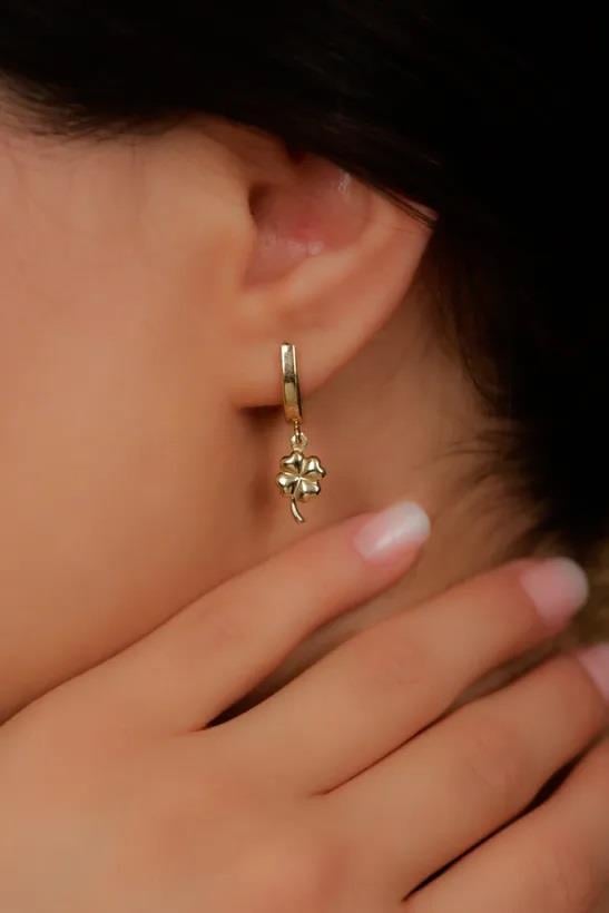 14 Ayar Dört Yapraklı Yonca Küpe