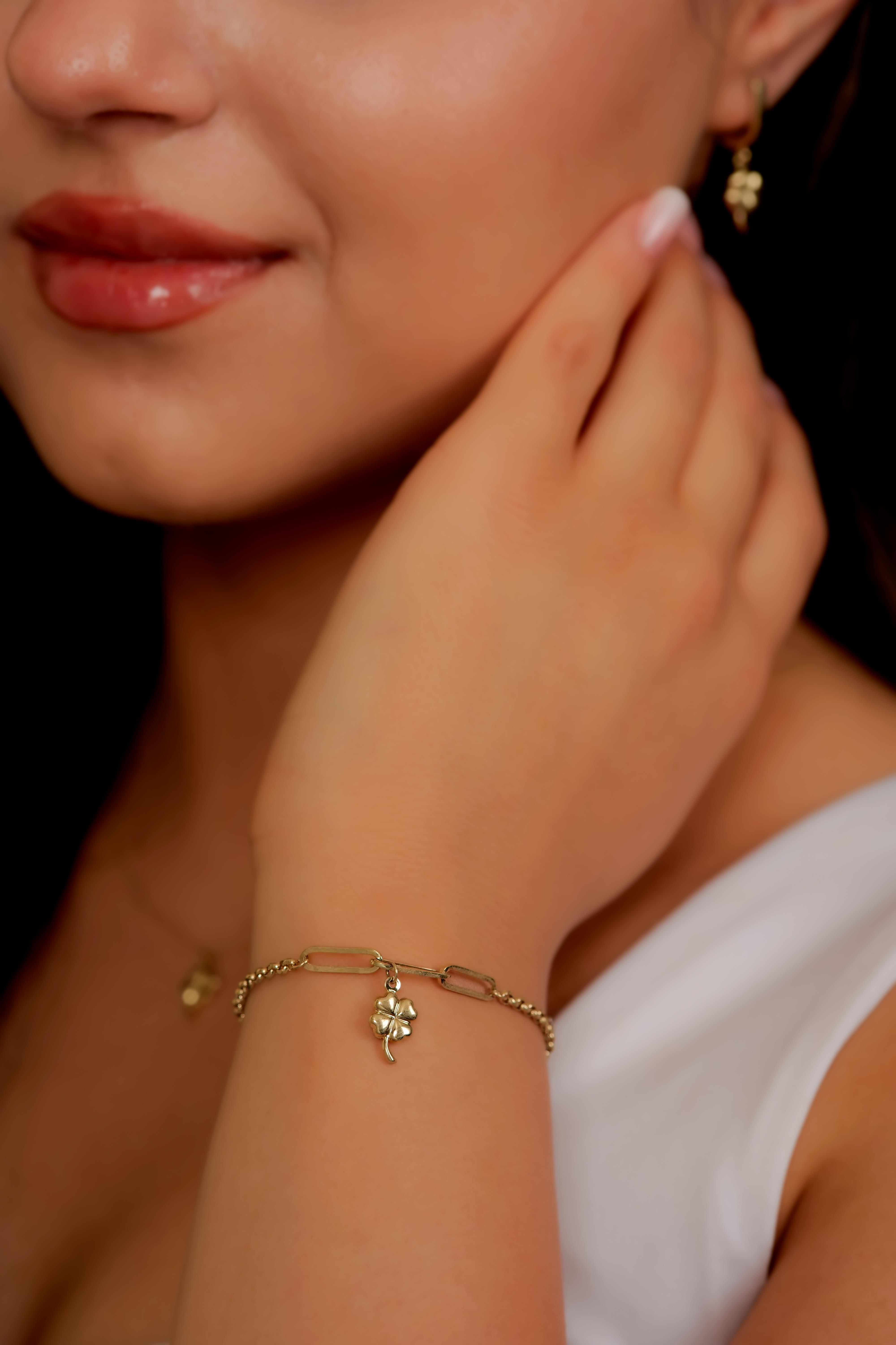 14 Ayar Yonca Dochlu Ataş Kadın Bileklik