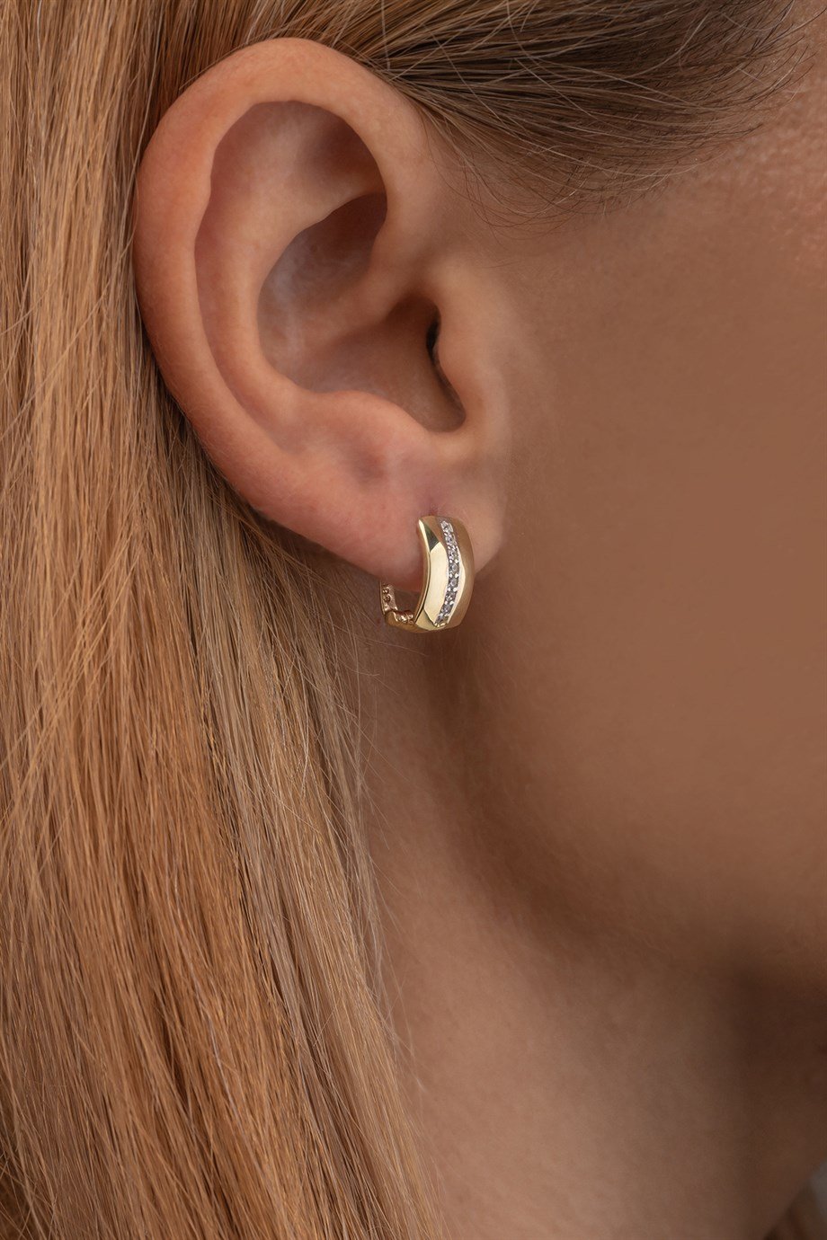 Altın 14 Ayar Çizgi Küpe 