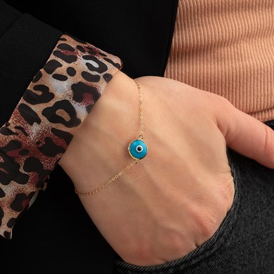 14 Ayar Altın Nazar Bileklik Turkuaz Bileklik