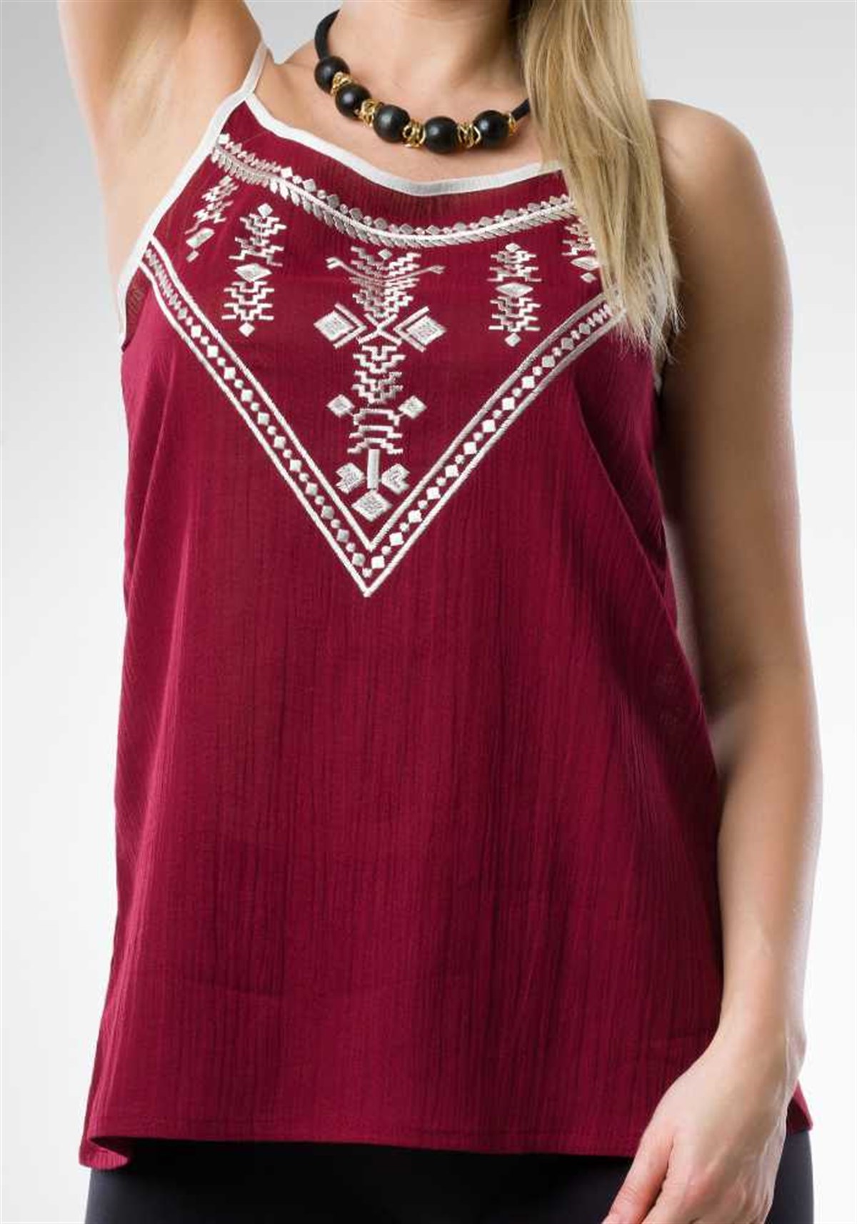 bluz şile bezi bordo kolsuz