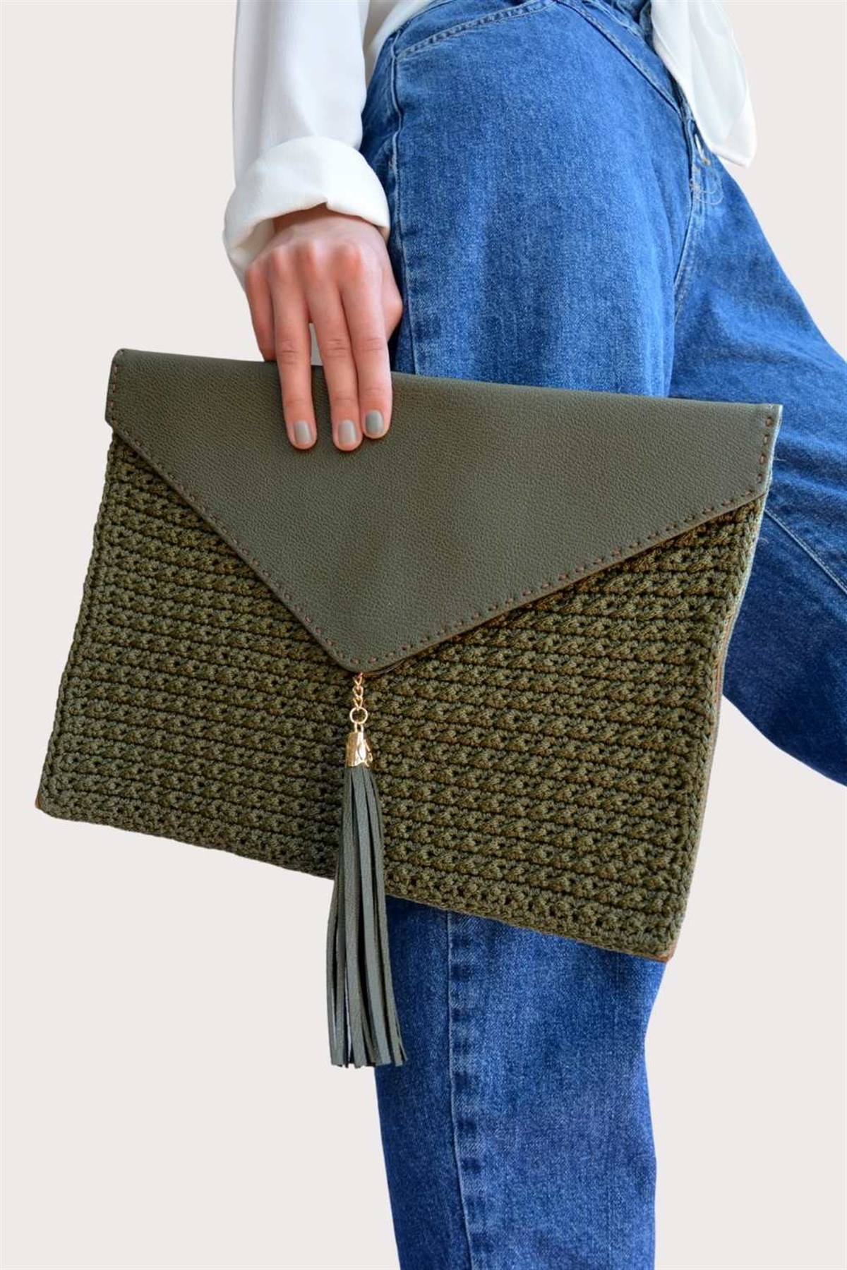 Clutch Çanta Örme Eğrelti Yeşili