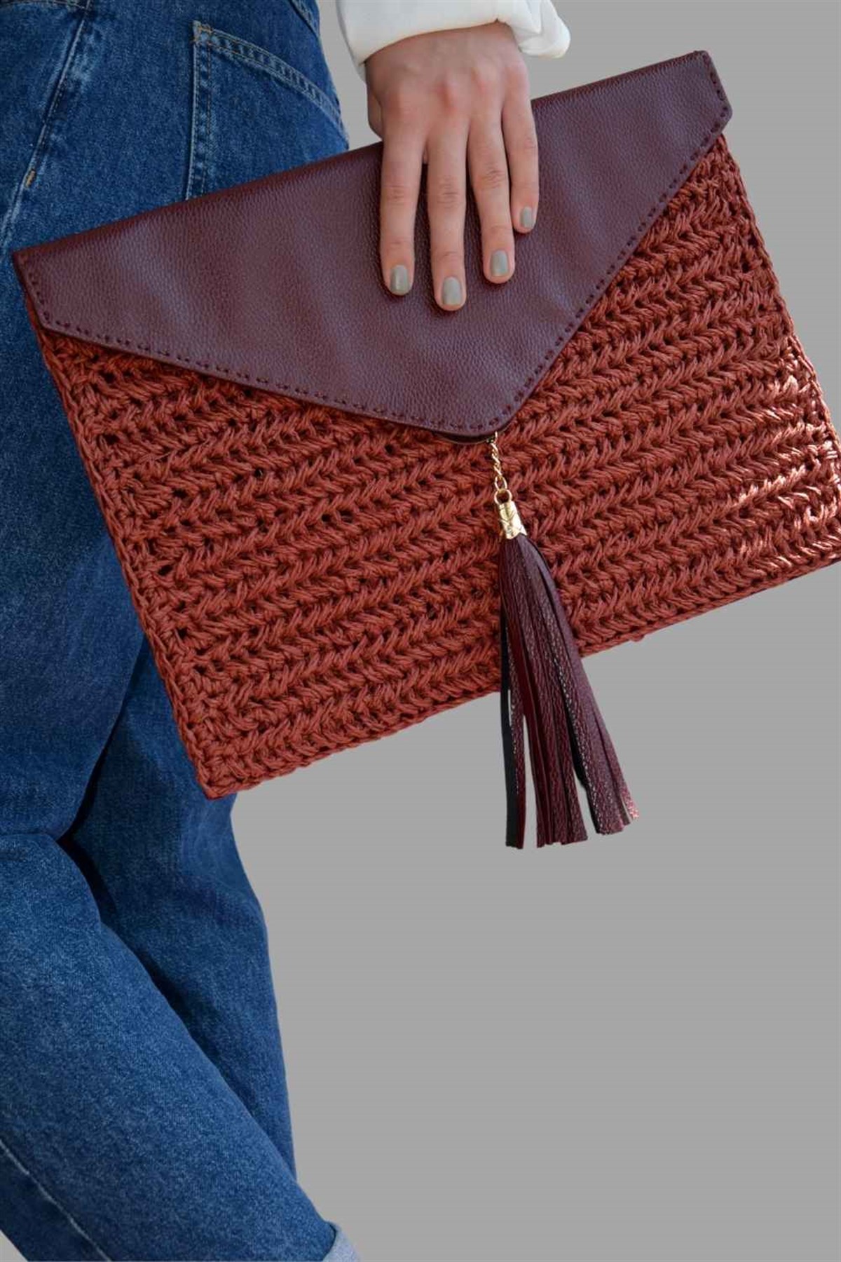 Clutch Örme Çanta Falu Kırmızısı