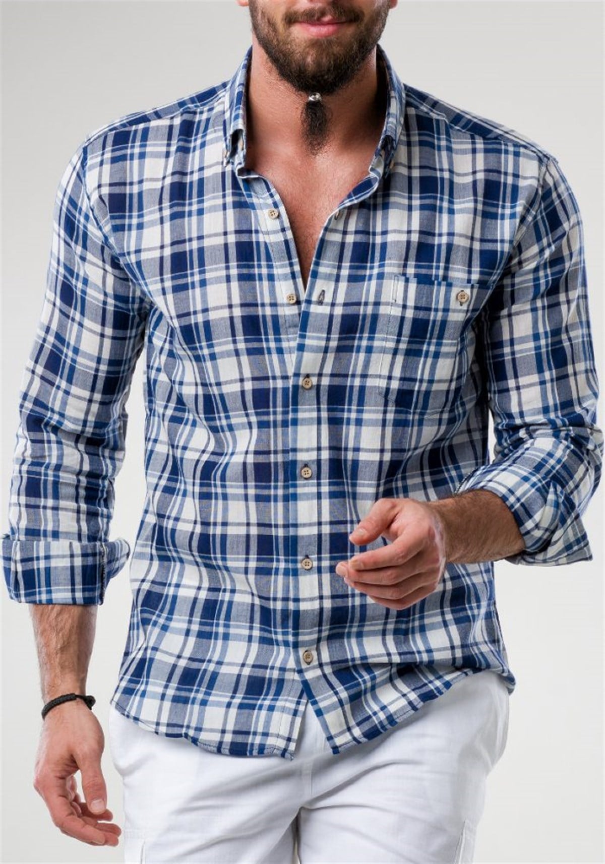 gömlek ekose lacivert erkek