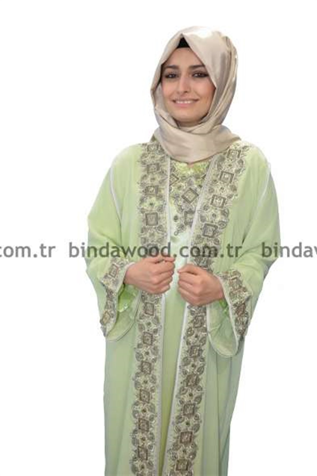 Kaftan Takım Yeşil Tesettür Ferace