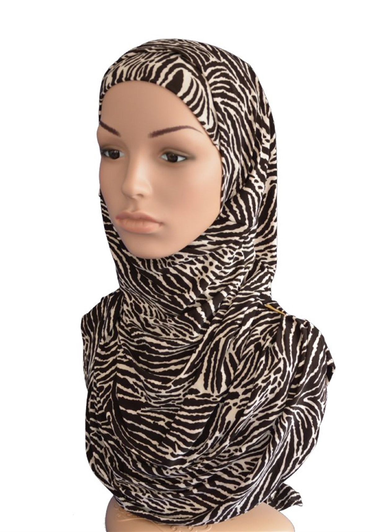 Kahve Zebra Boneli Eşarp