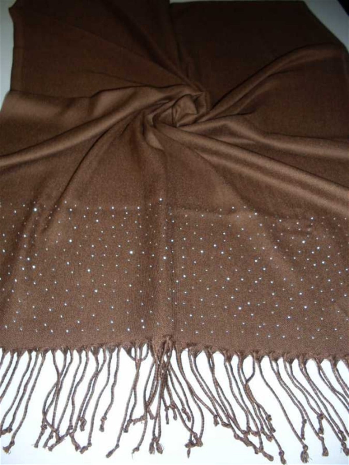 Kahverengi Taşlı Pashmina Tesettür Şal