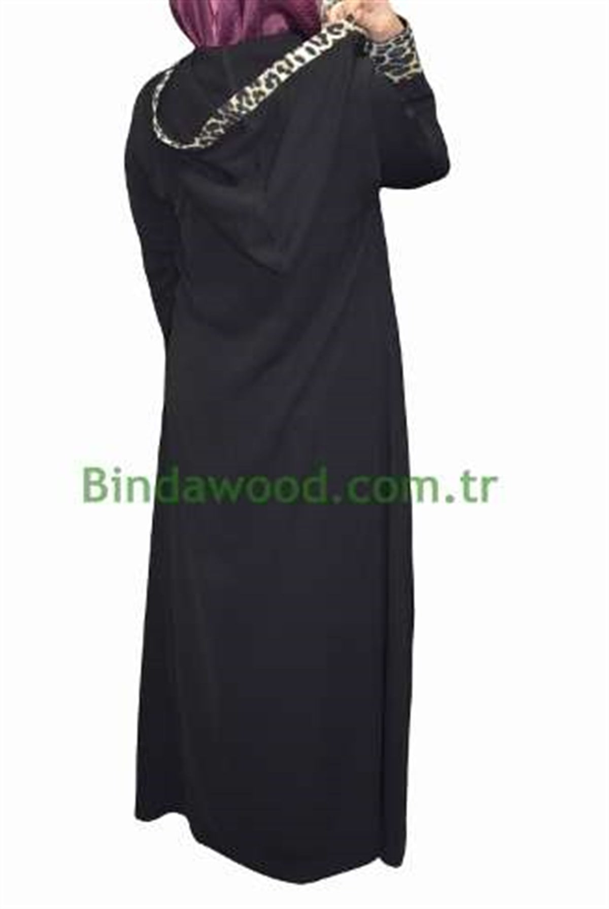 Kapüşonlu Leopar Desen Ferace