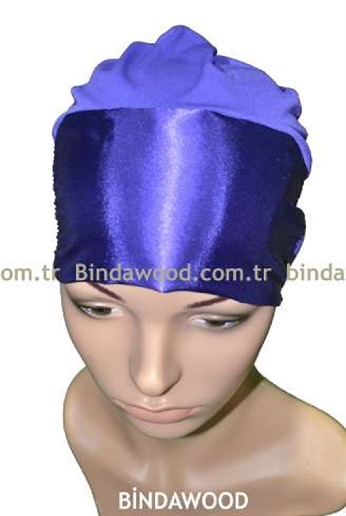 Lacivert 3 Saten Abiye Dikişsiz Tesettür Bone