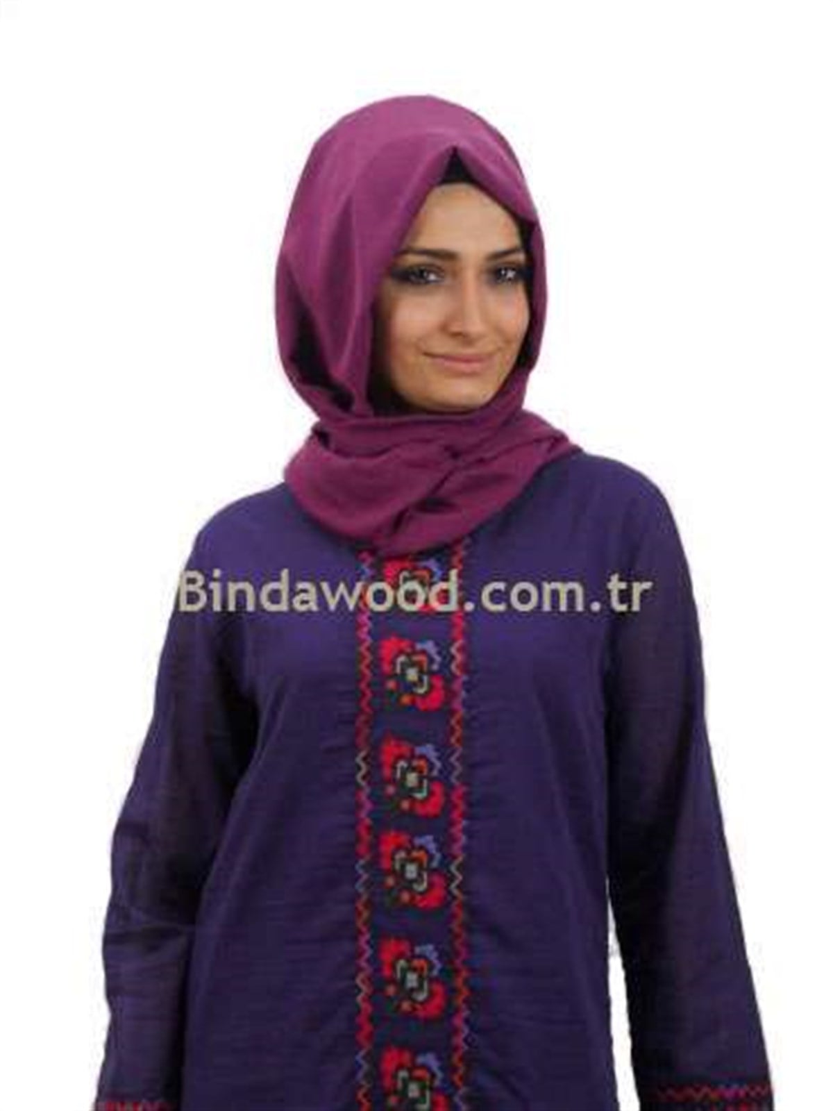 Önü Nakışlı Elbise Mor