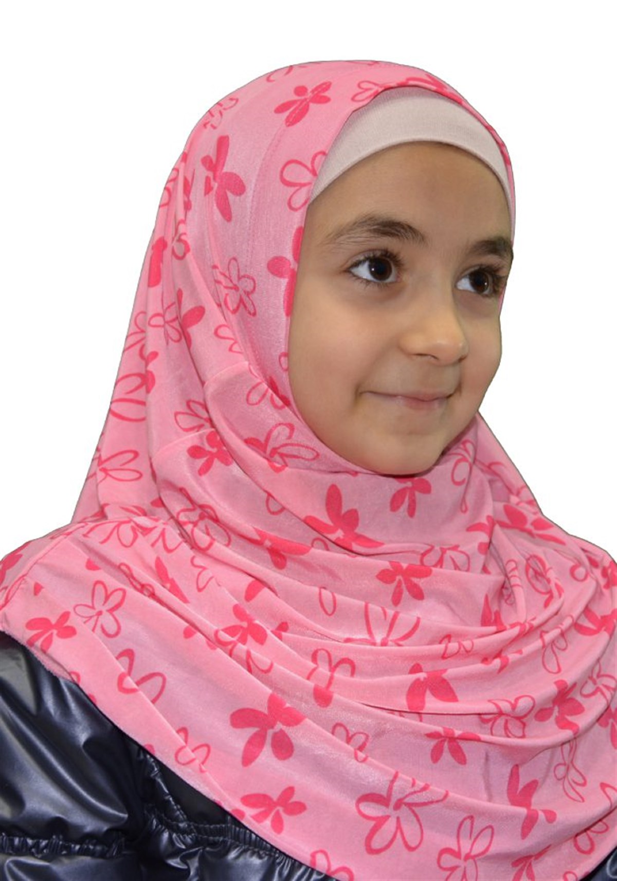 Pembe Çiçekli Çocuk Pratik Eşarp