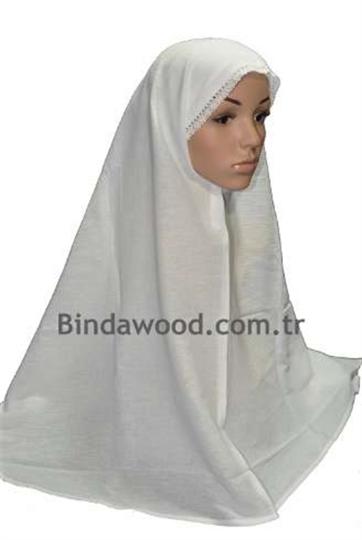 Pratik Beyaz Namaz Başörtüsü Kenarı Nakışlı