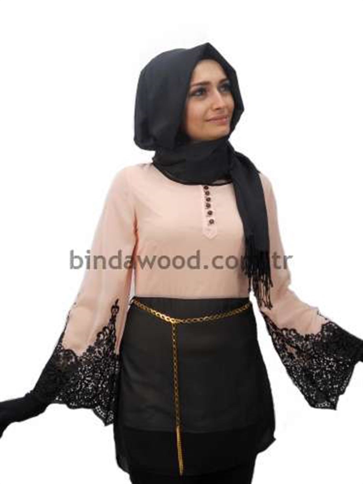 Pudra Abiye Dantelli Puane Tunik