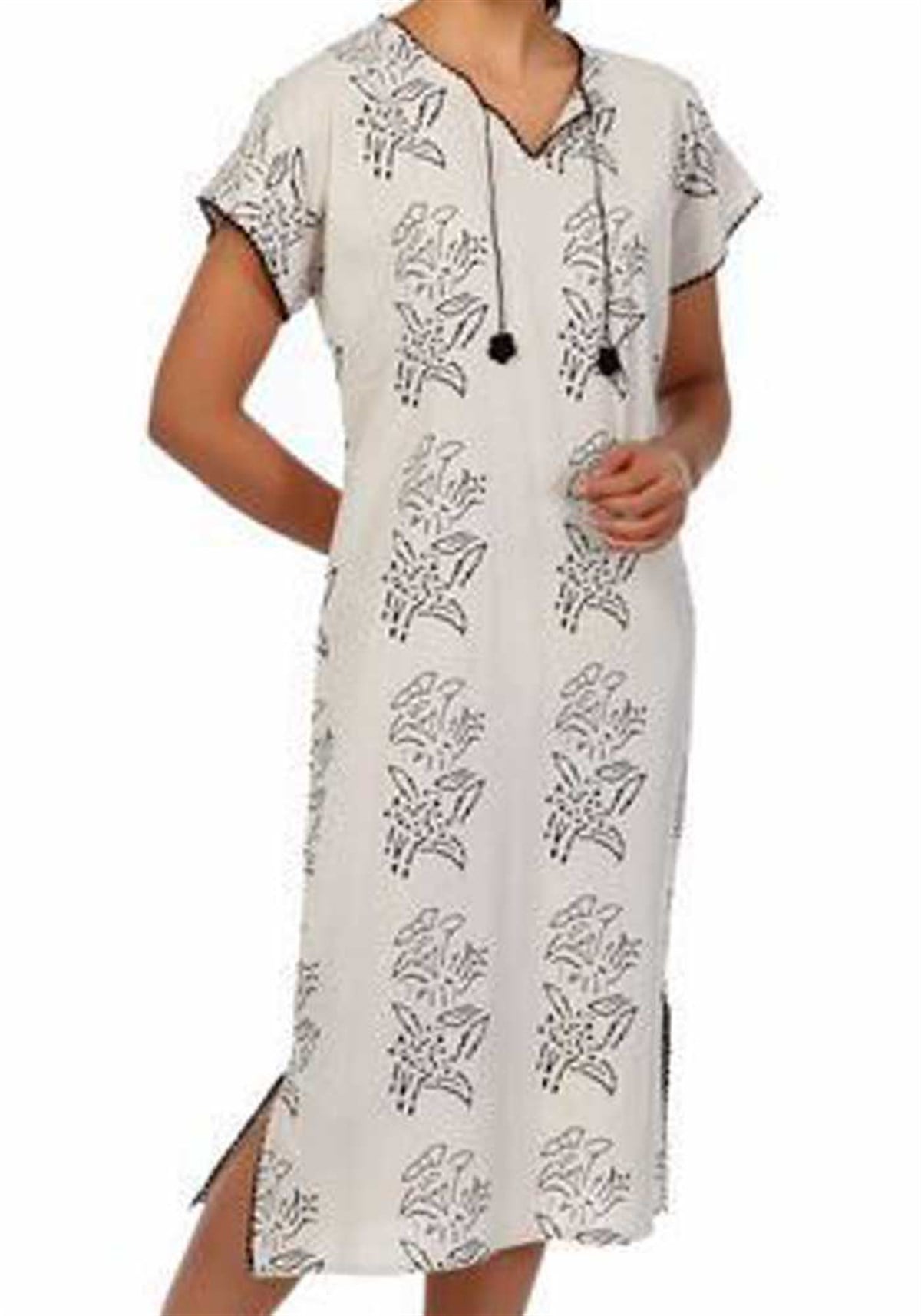 Şile Bezi Elbise Krem Kısa Kollu