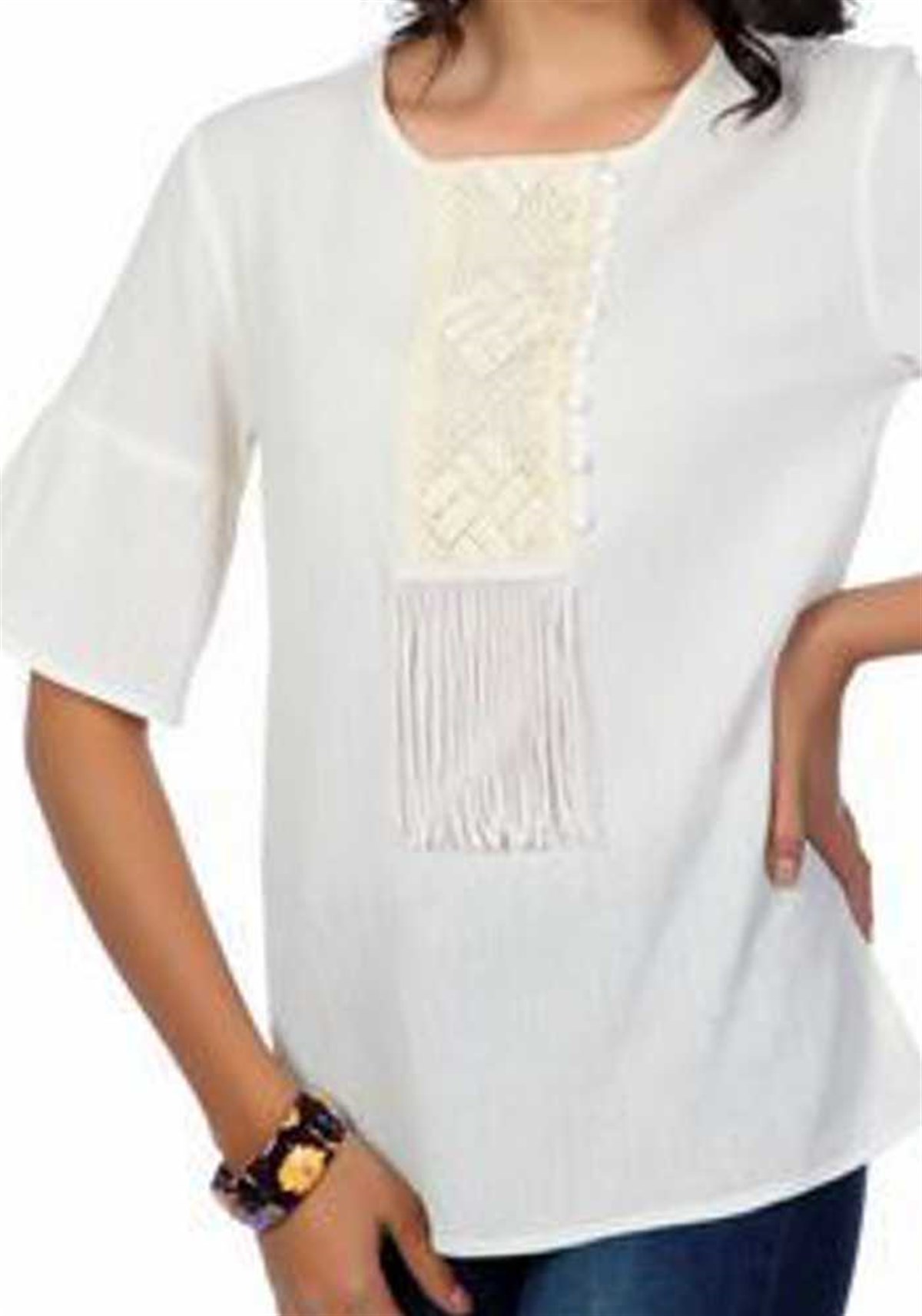 Şilebezi Dantelli Bluz Krem