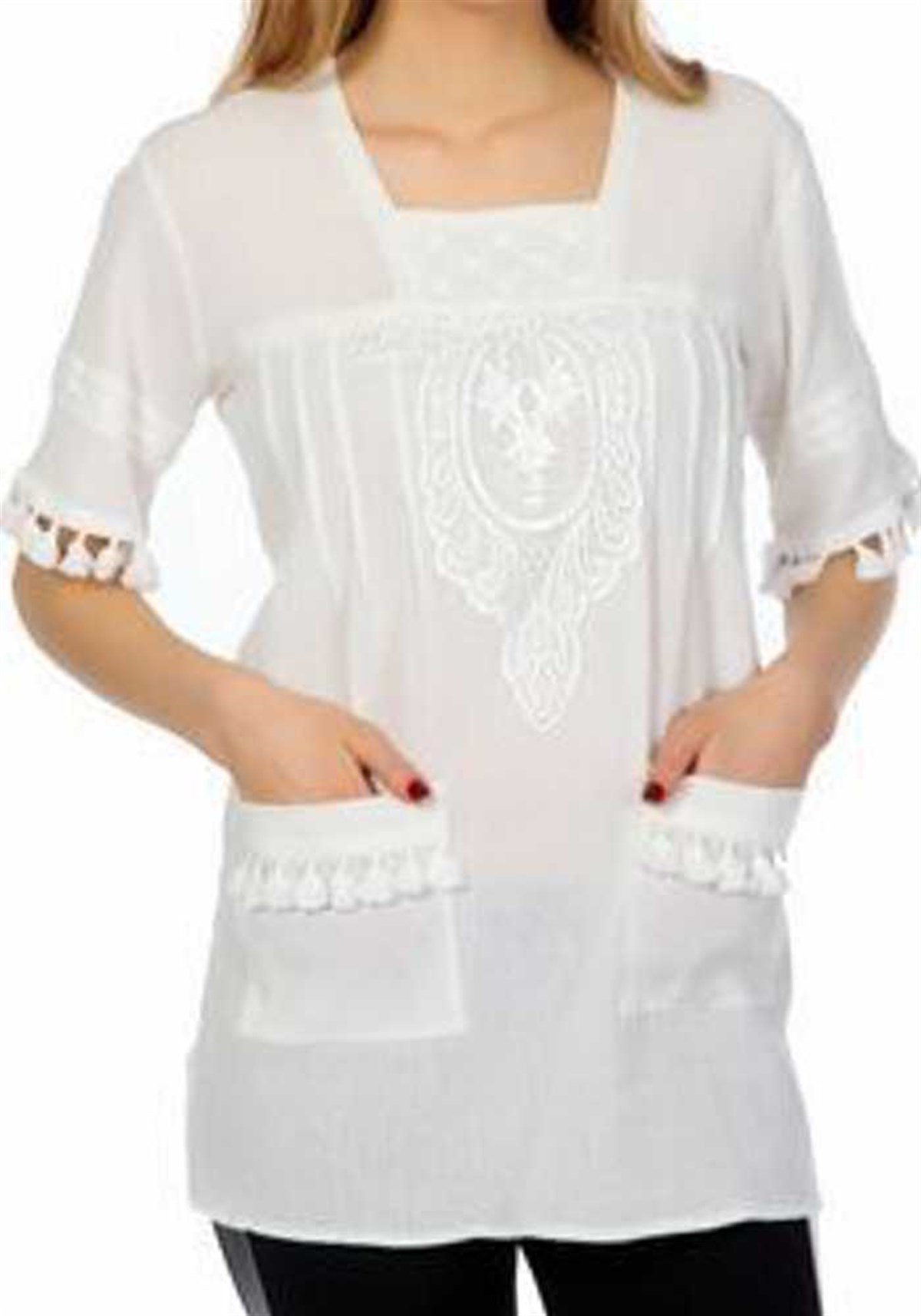 Şilebezi Tunik Krem Cepli