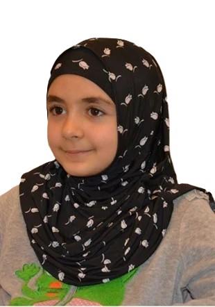 Siyah Desenli Lale Çocuk Pratik Eşarp