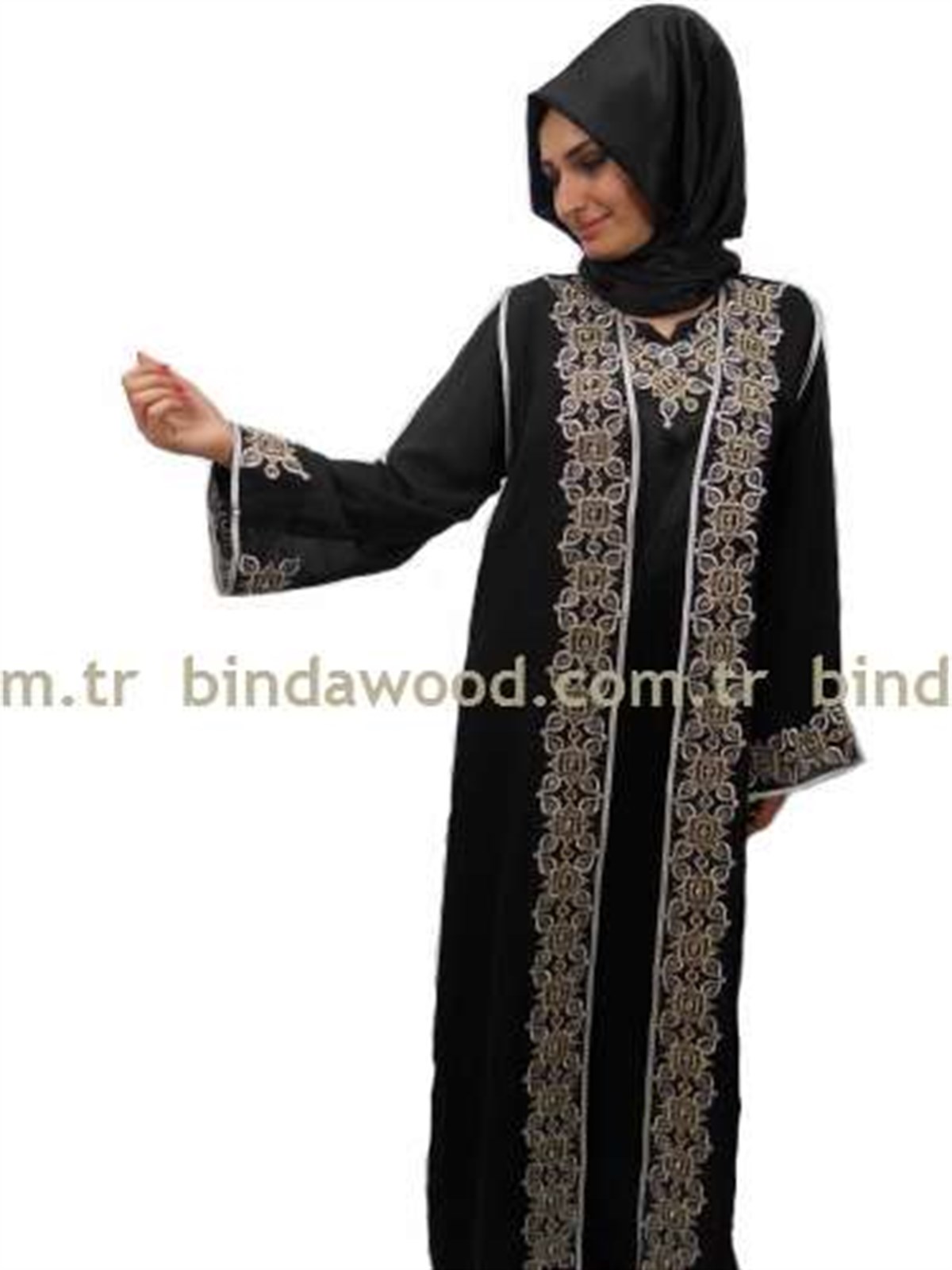 Siyah Nakışlı Kaftan Takım Tesettür Ferace