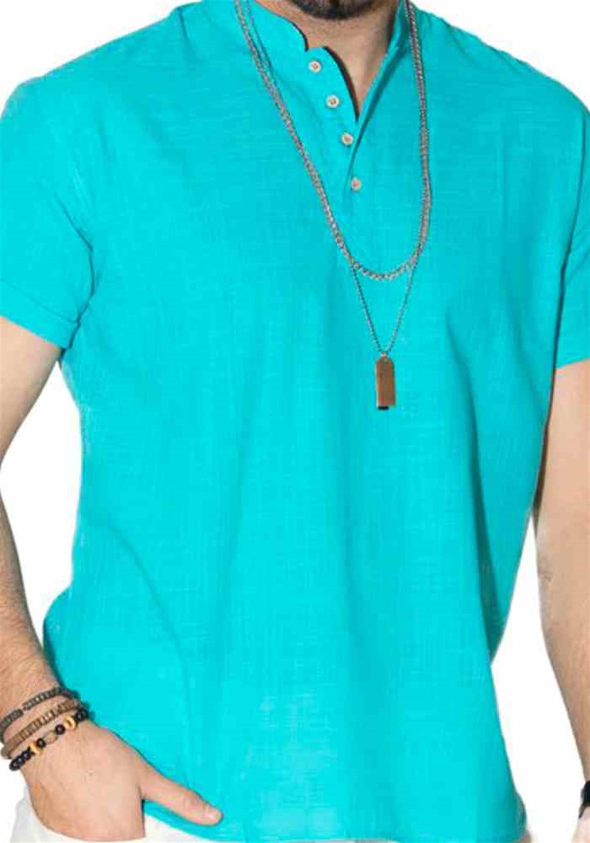 T shirt Şile Bezi Hakim Yaka Turkuaz