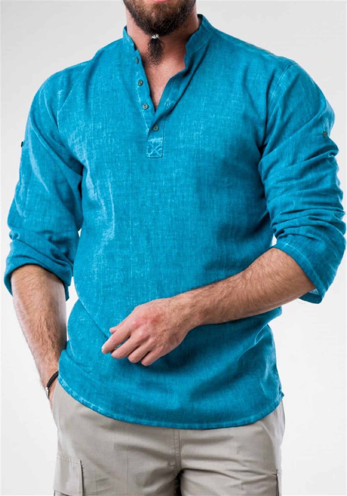 Tshirt Judge Collar Cotton turquoise