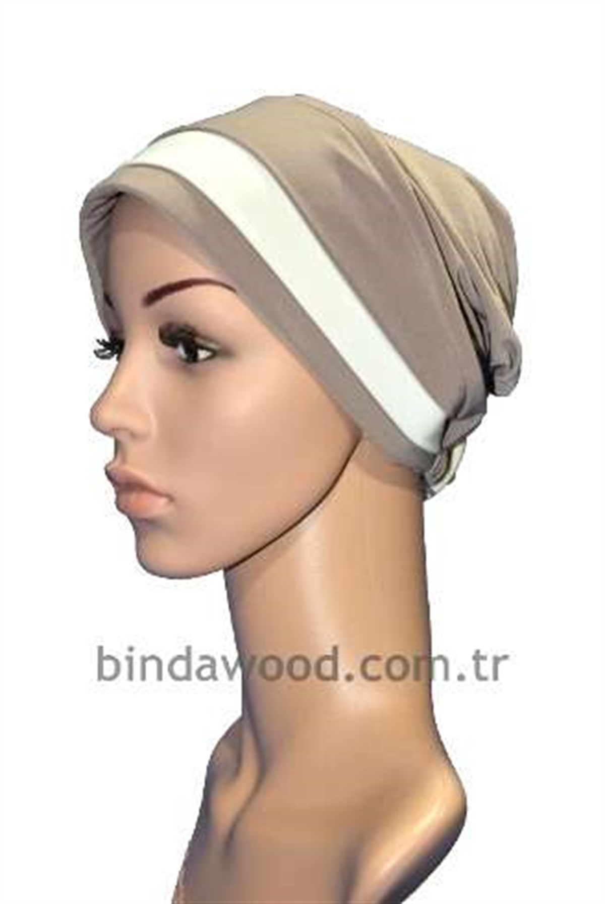 Türban Bone Abiye Beyaz Açık Kahve