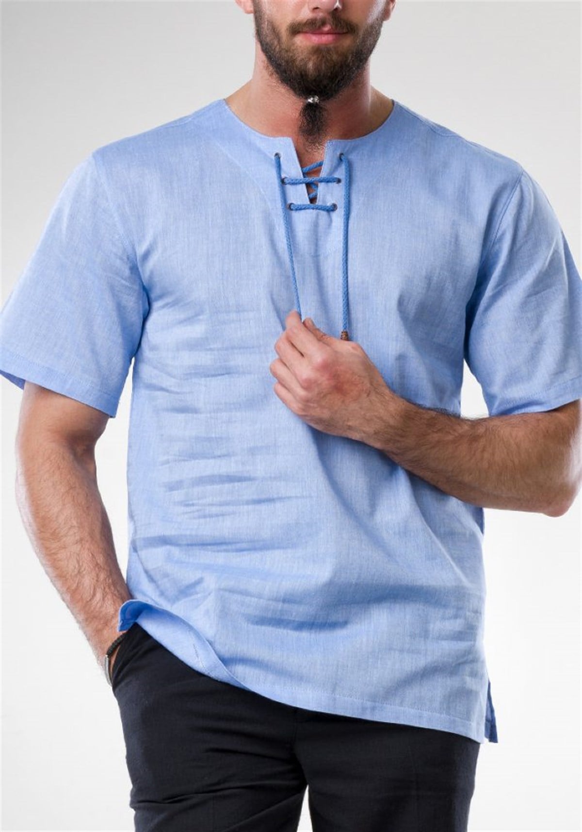 Yakasız Kısa Kollu Tshirt