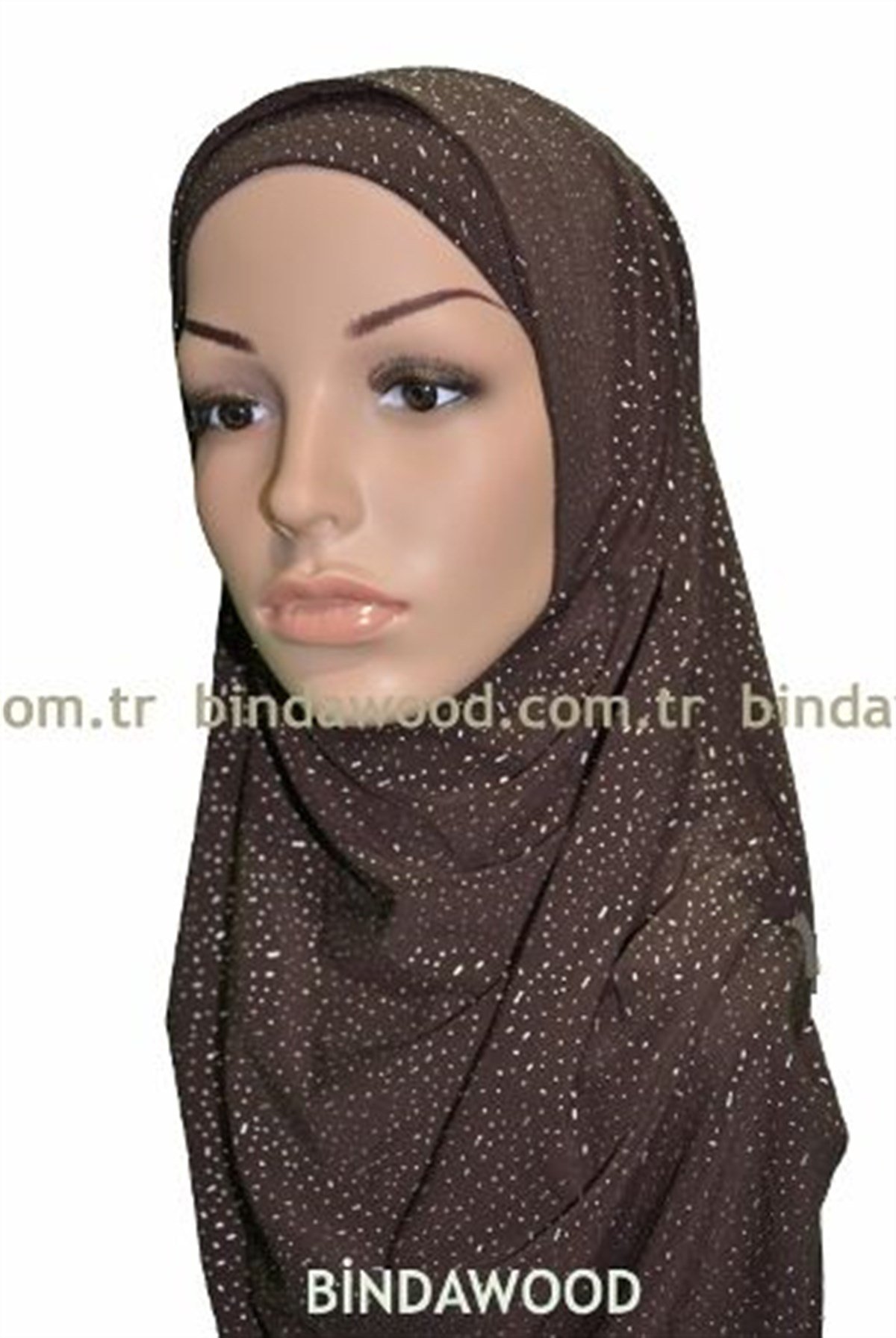 Açık Kahverengi Taşlı Pratik Eşarp