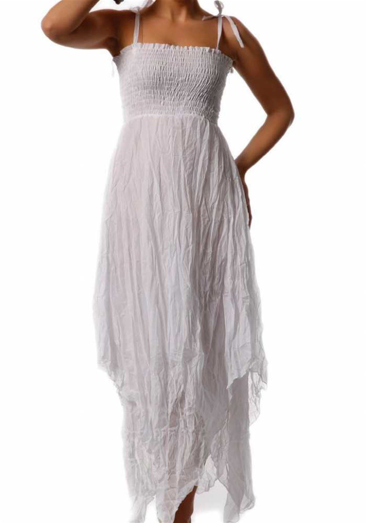 Beyaz Askılı Starplez Elbise