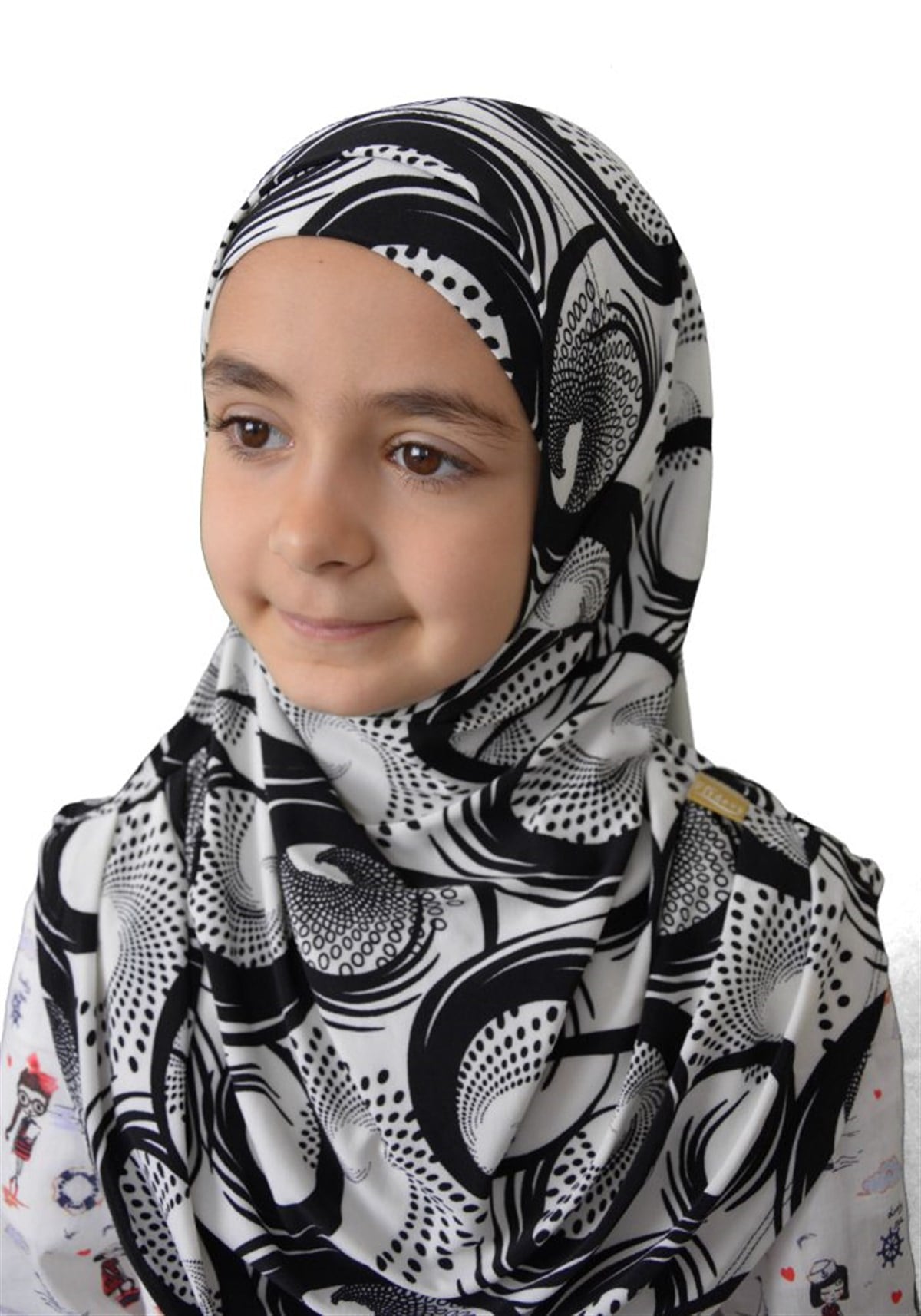 Beyaz Desenli Çocuk Pratik Eşarp