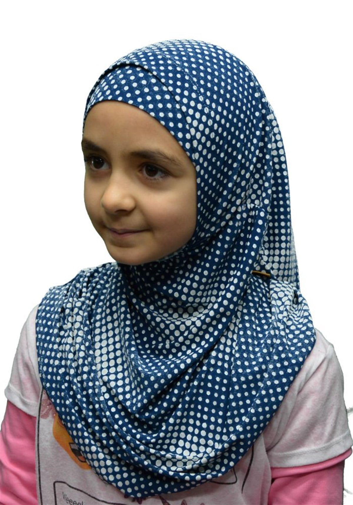Beyaz Lacivert Puanlı Çocuk Pratik Eşarp