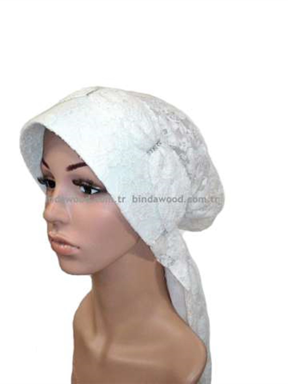 Beyaz Taşlı Hazır Eşarp Güpür Fularlı