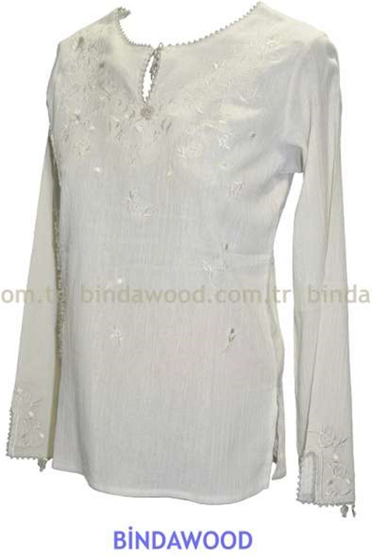 Bluz Nakışlı Pamuklu Açık Bej