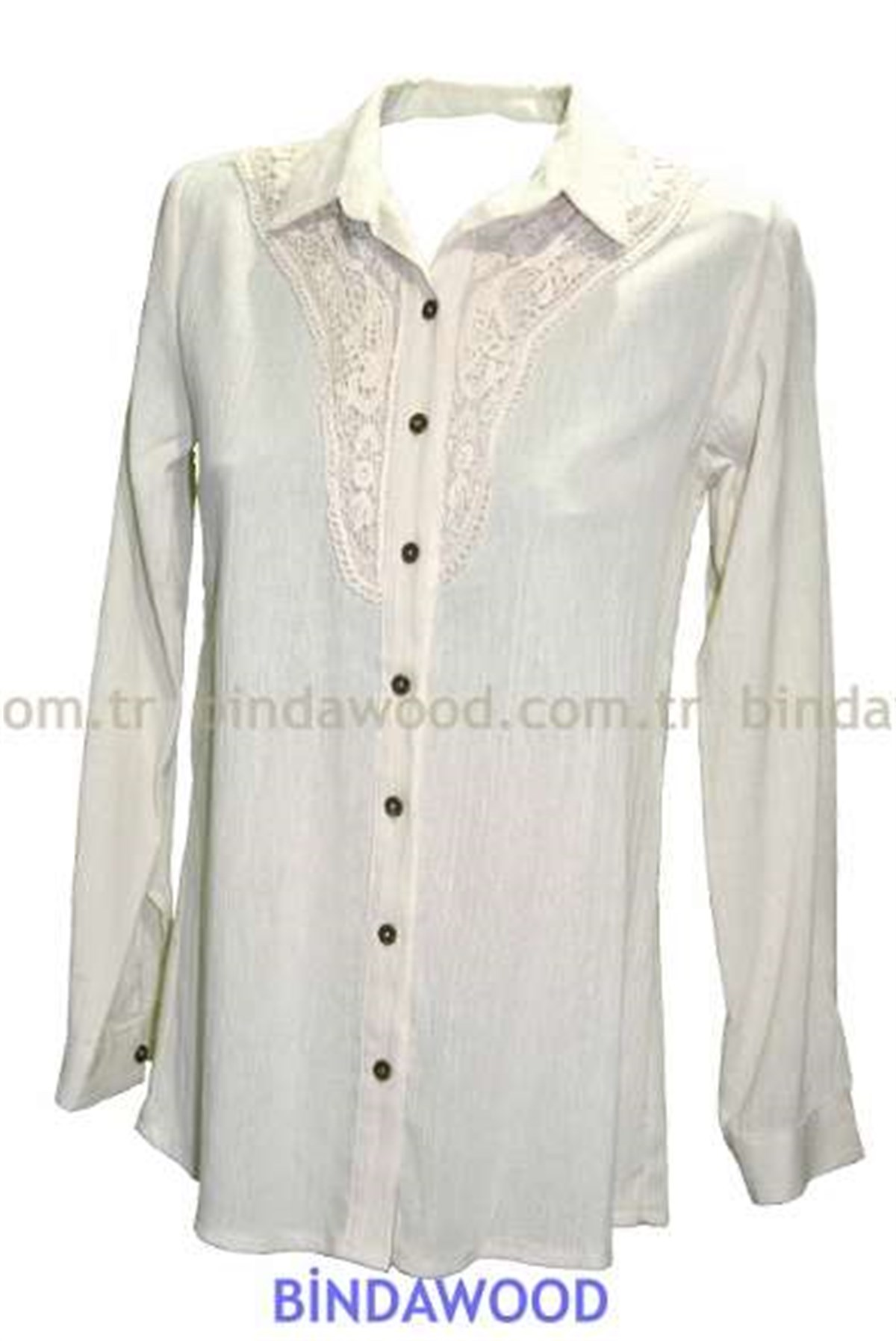 Bluz Nakışlı Pamuklu Krem