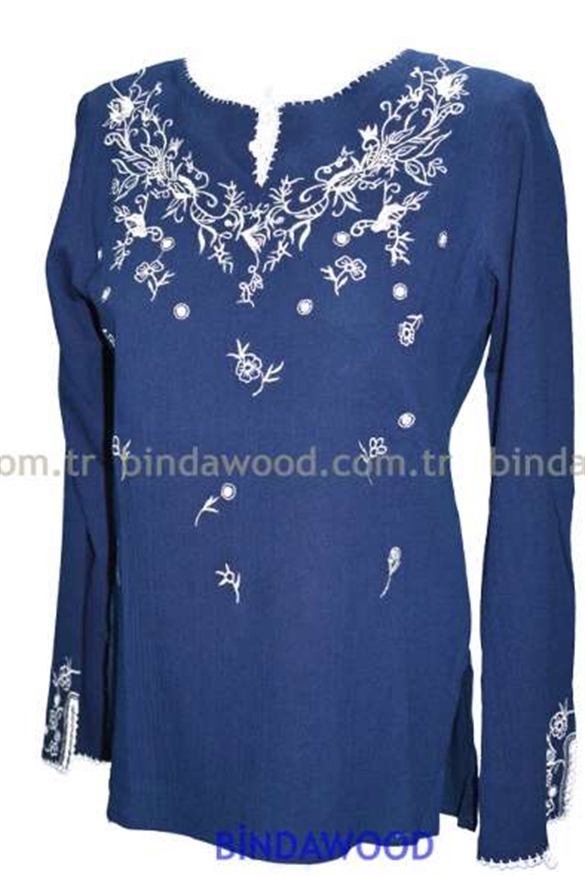 Bluz Nakışlı Pamuklu Lacivert