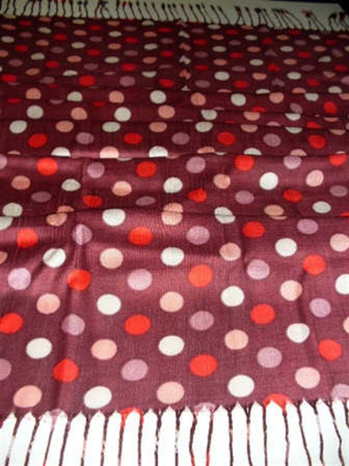 Bordo Beyaz Puanlı Tesettür Şal