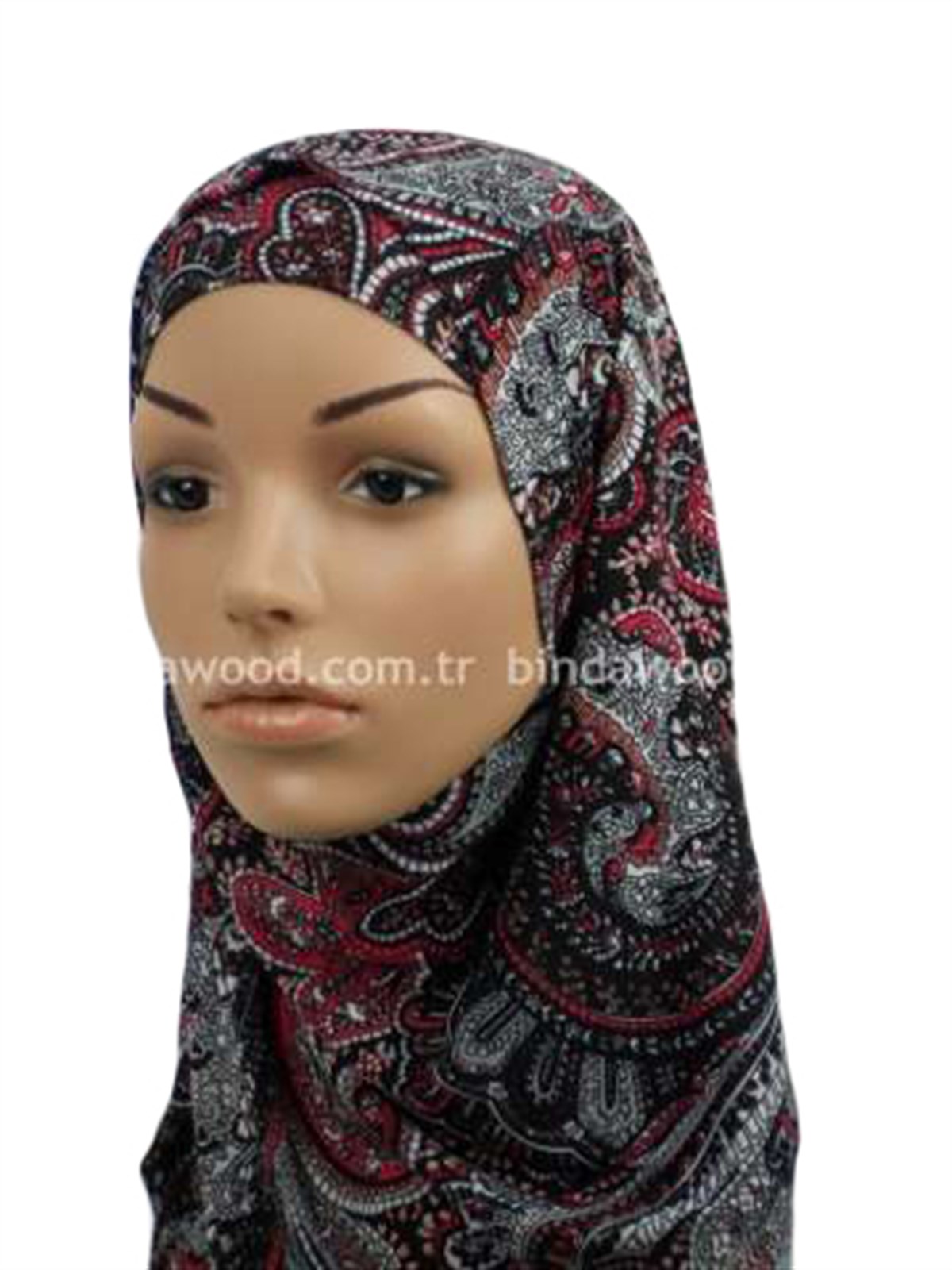 Bordo Desenli Pratik Eşarp