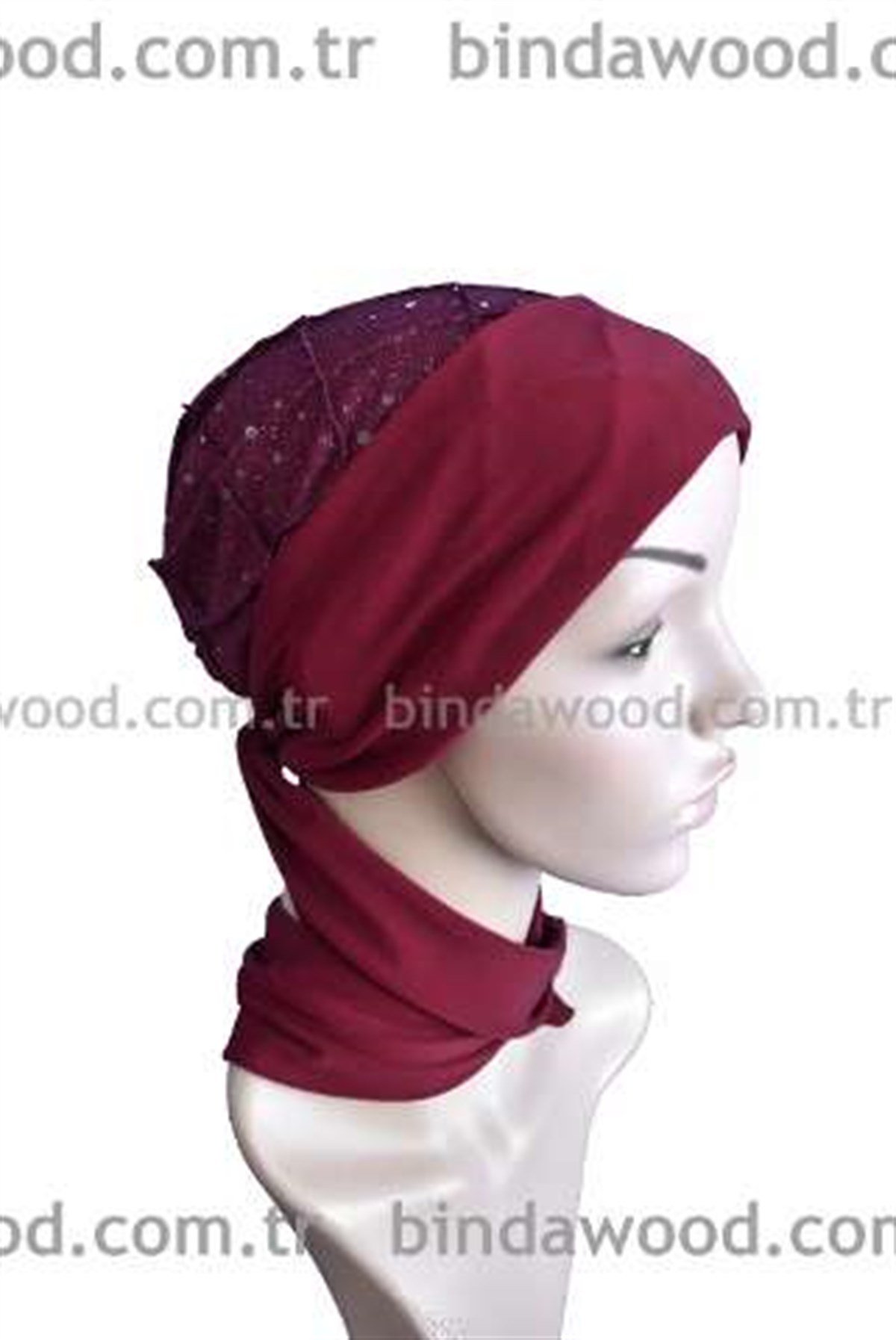 Bordo Kırmızı Fularlı Tesettür Türban