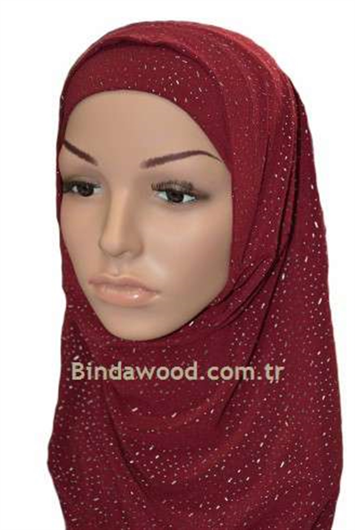 Bordo Taşlı Pratik Eşarp