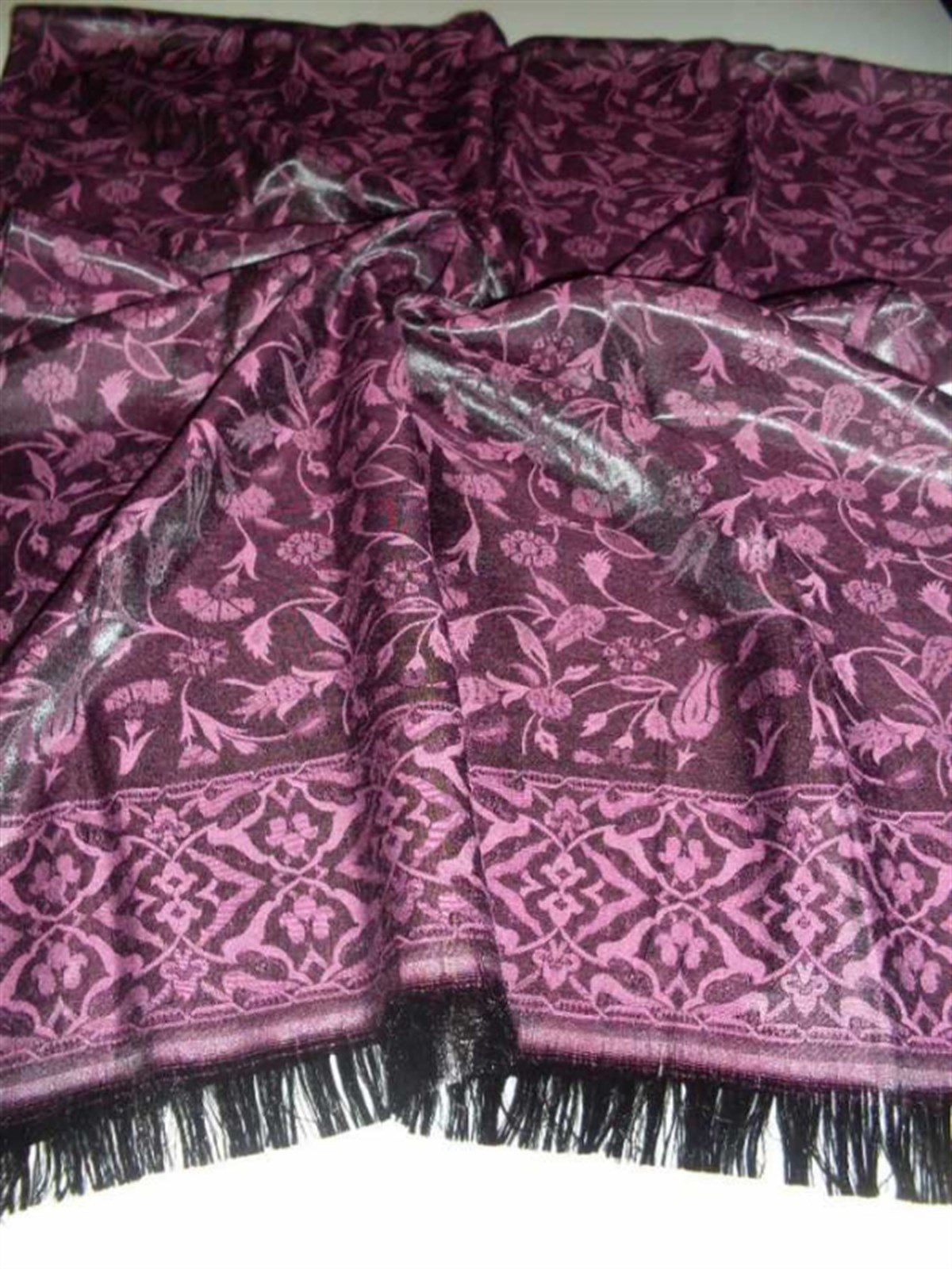 Bordo Ton Desenli Tesettür Şal