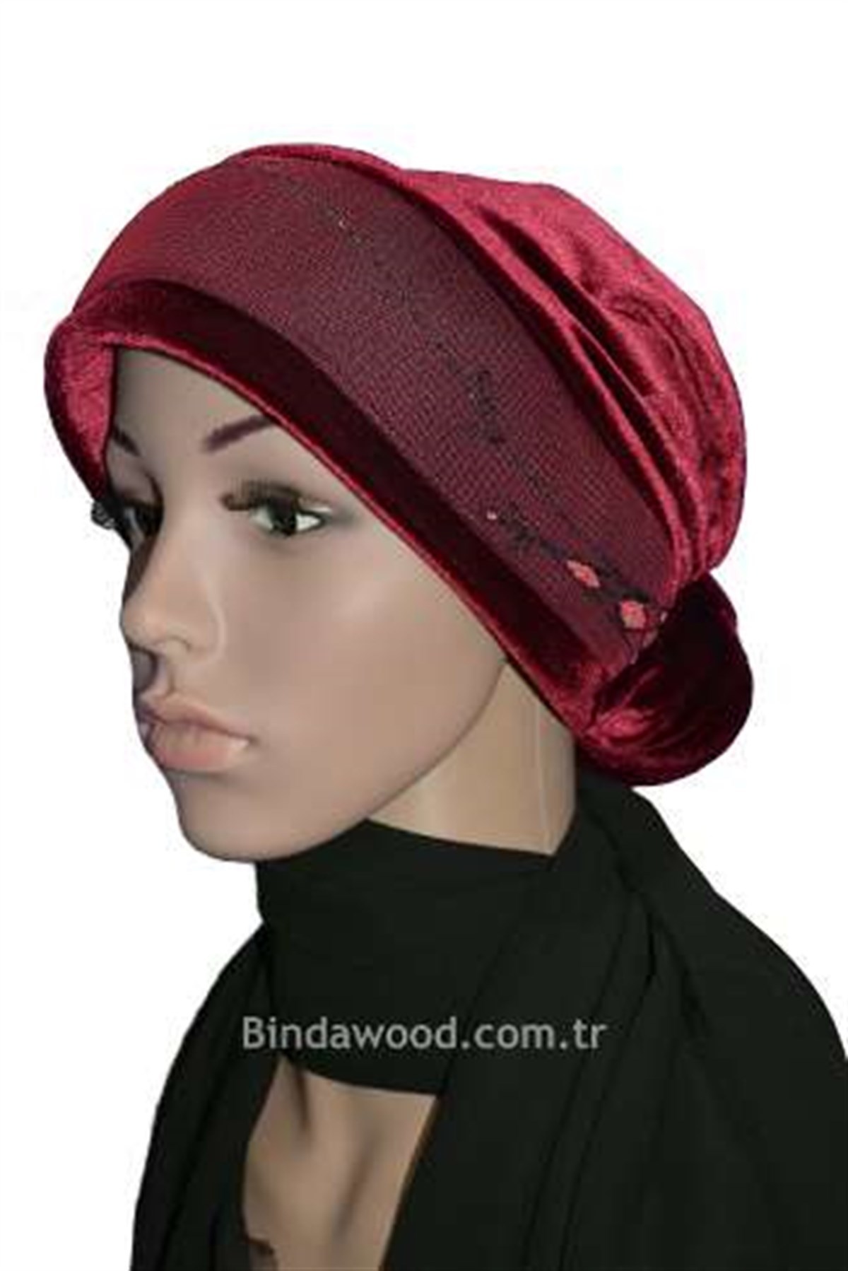 Bordo Topuzlu Abiye Türban