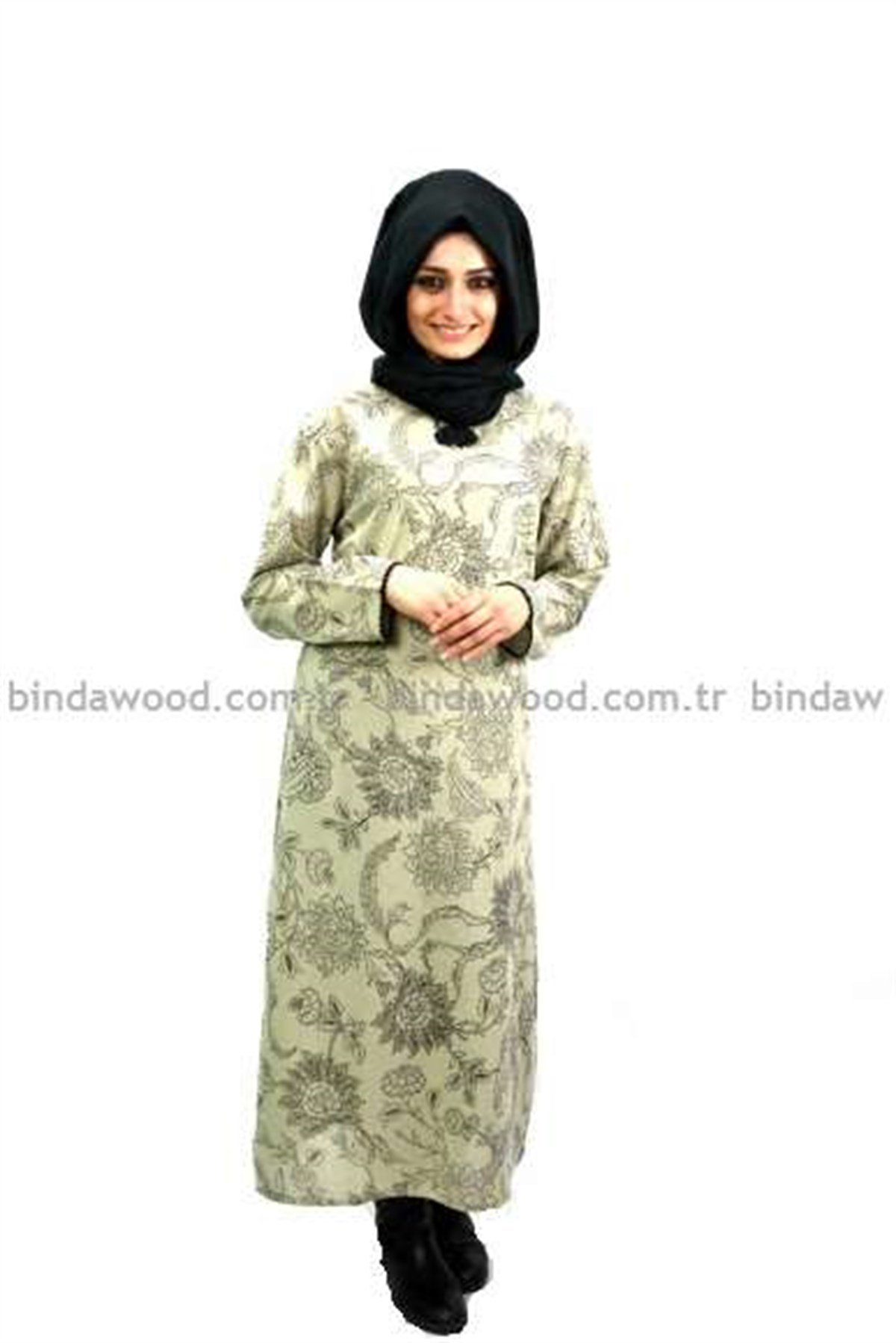 Çağla Yeşili Şilebezi Pamuklu Tesettür Elbise