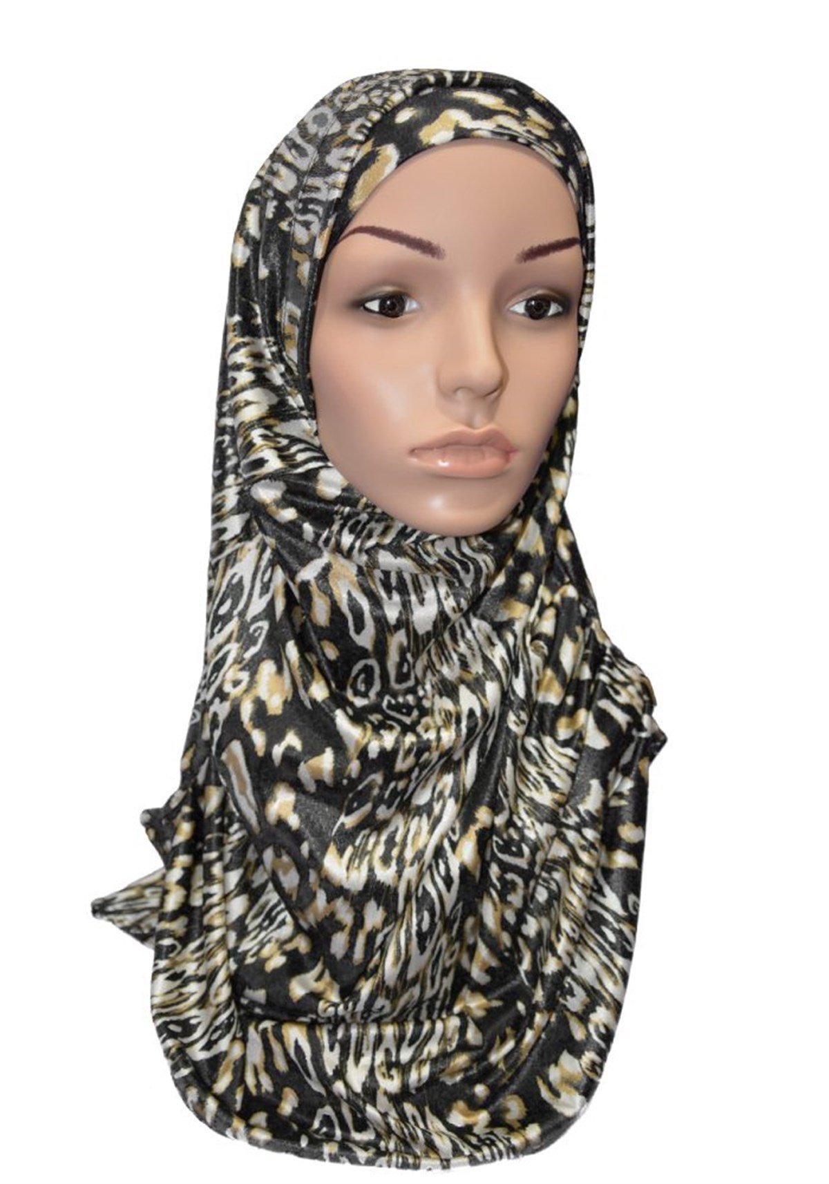 Ceylan Desen Kahve Beyaz Pratik Eşarp