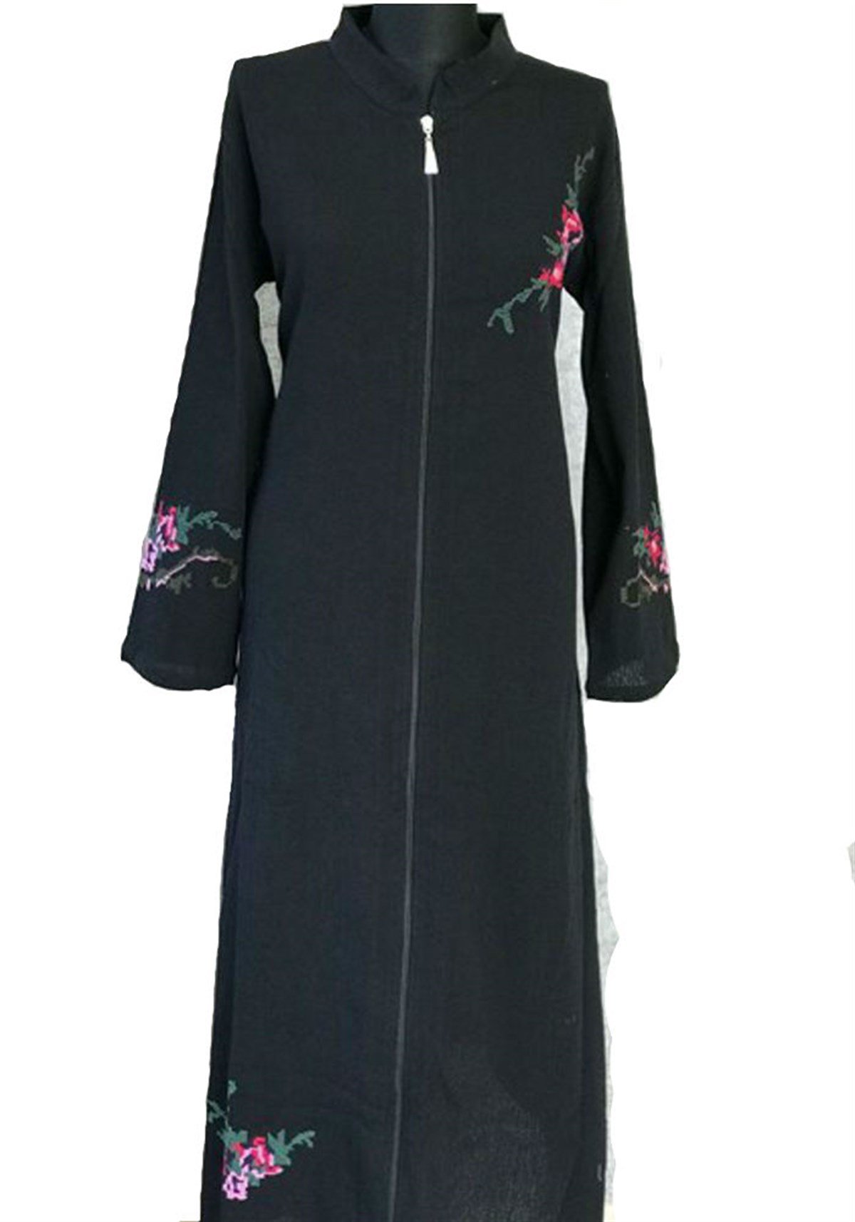 Çiçekli Pamuklu Siyah Ferace