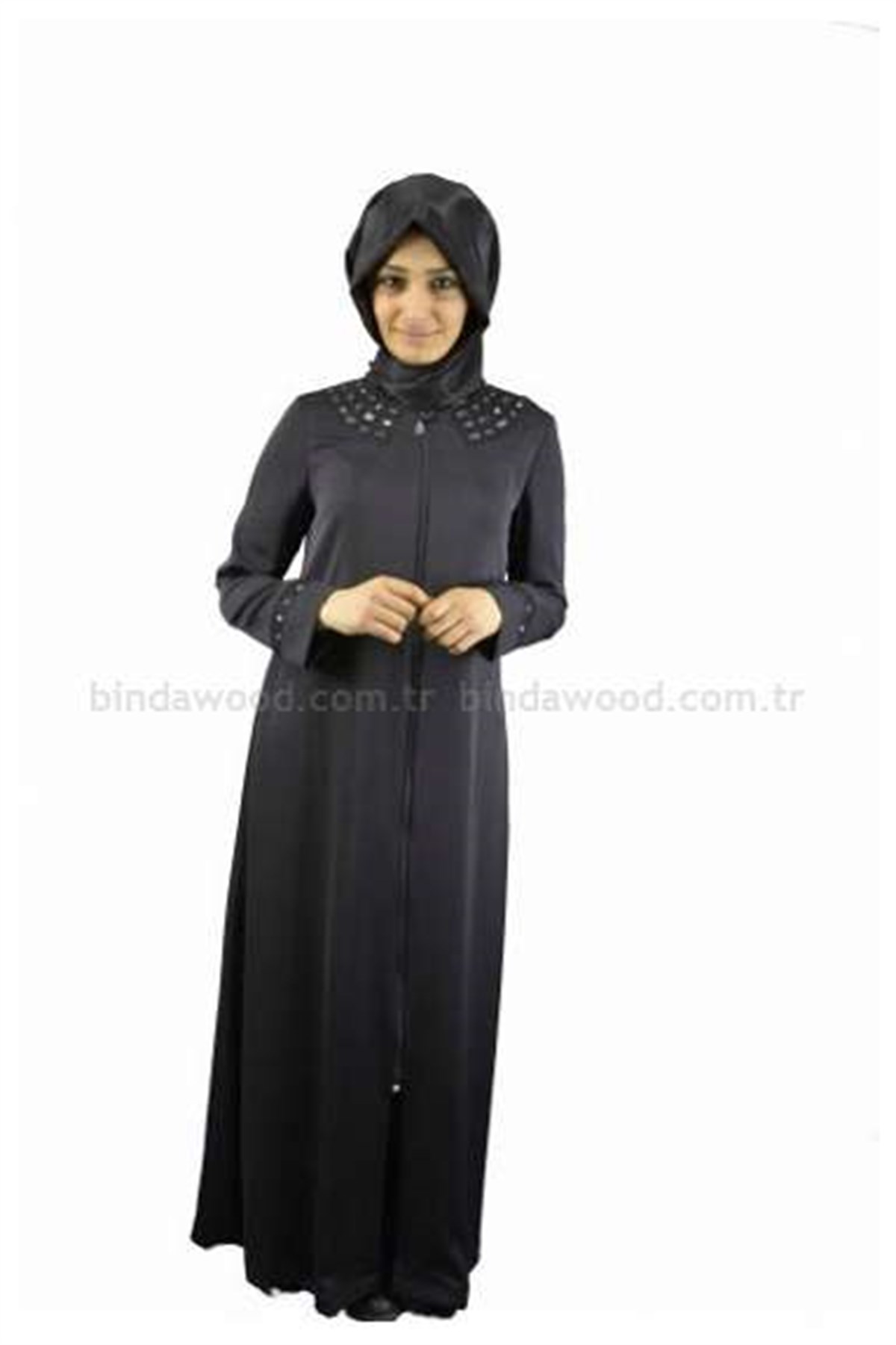 Dantel Yaka Kol Detaylı Siyah Famelin Ferace