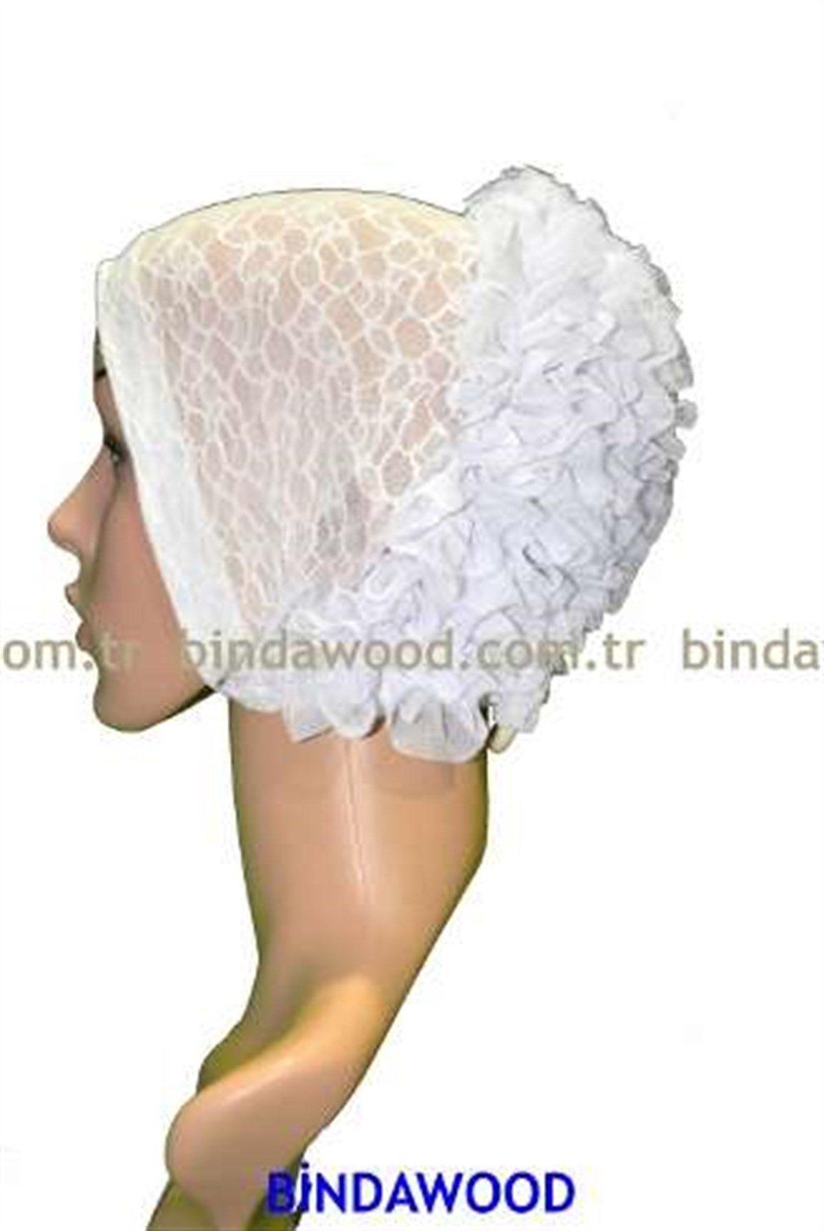 Dantelli Beyaz Kıvırcık Bone
