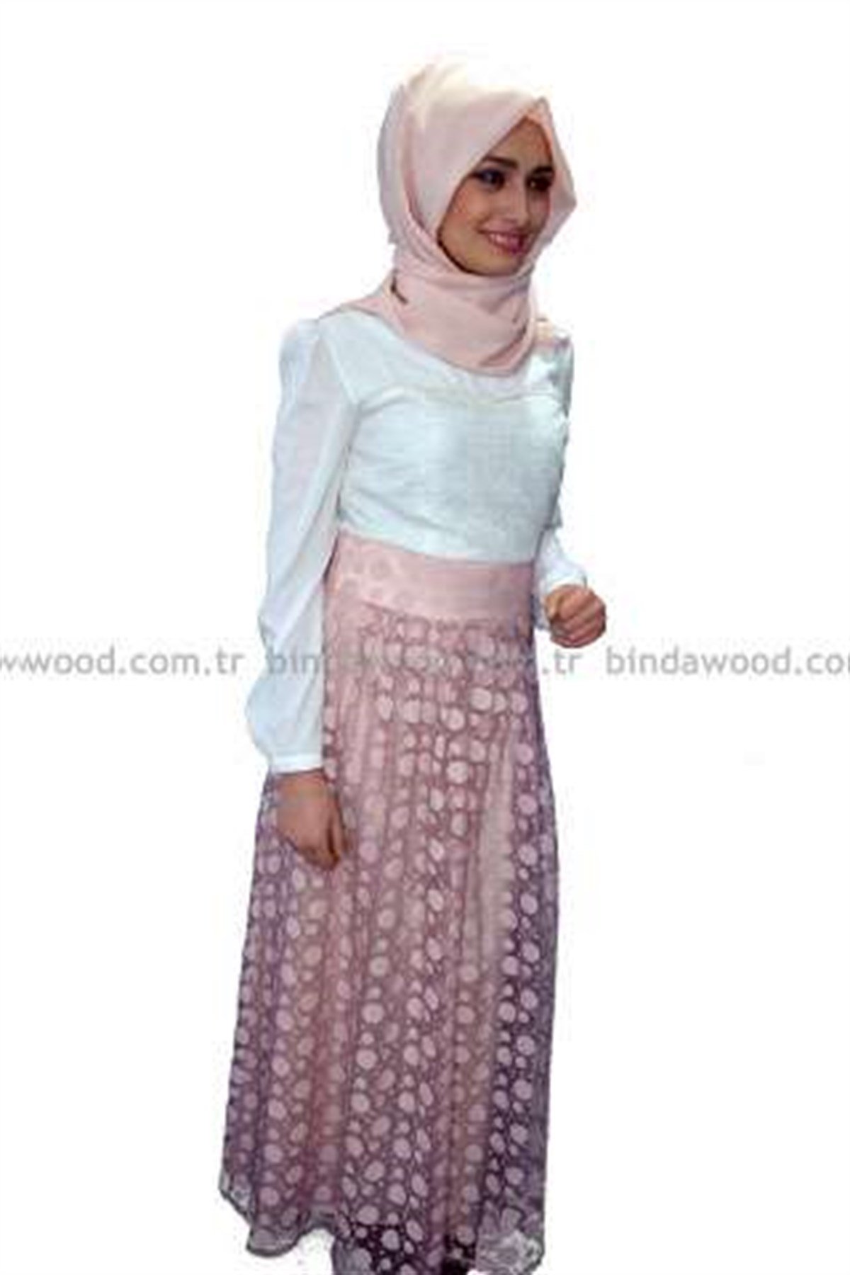 Dantelli Elbise Beyaz Pudra